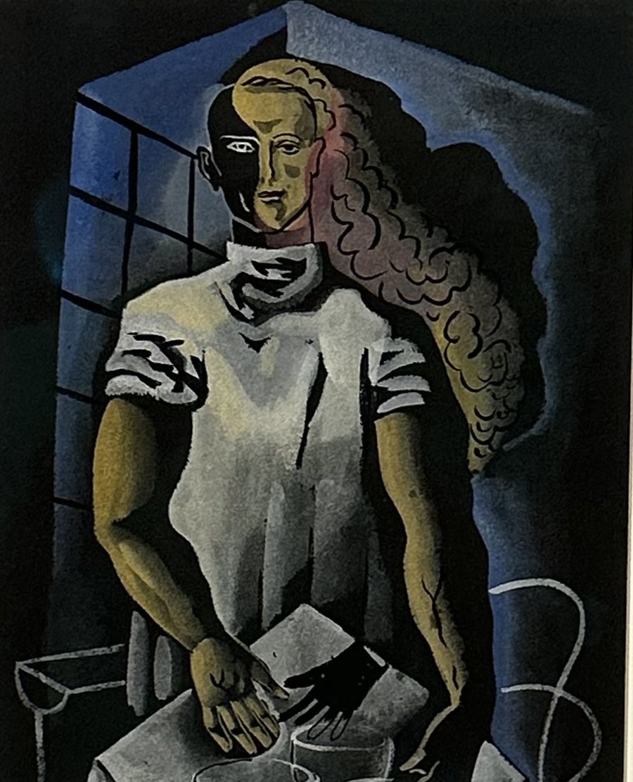 Ismael Nery, Figura masculina: figura andrógina de cabelos longos diante de uma janela, em tons de azul, ocre e branco